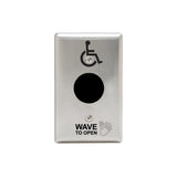 Camden - CM-336/42-S - SureWave Battery Powered Wireless Touchless Switch - Wheelchair Icon - Wave to Open with Hand Icon - Stainless Steel Faceplate