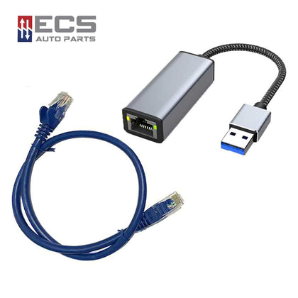ECS AUTO PARTS Blue RJ45 Cat5e 350MHz Snagless Molded Ethernet Patch Cable with Ethernet Adapter