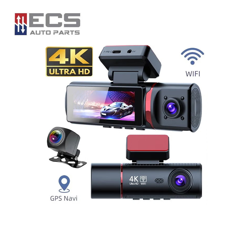 ECS AUTO PARTS - E3 - Car Dash Cam - 4K Ultra HD Lens - 3.5" Screen - GPS - Wifi Video Recorder