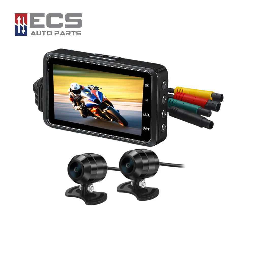 ECS AUTO PARTS - M3 - Motorcycle Dash Cam - 1080P Dual Lens - 3" Screen - GPS - Wifi Video Recorder - One-Click Capture