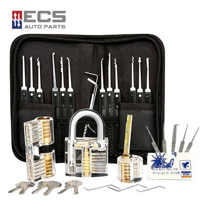 ECS AUTO PARTS Lock Repair Pick Set 17 Tools 3 Locks and 1 VISA Credit Card Pick Tool