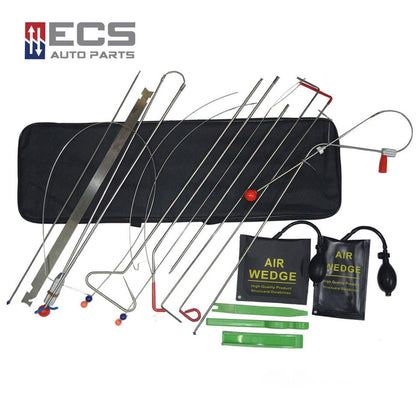 ECS AUTO PARTS 19 Pieces Vehicle Door Unlocking Stainless Steel Long Reach Tool Kit with Wedges