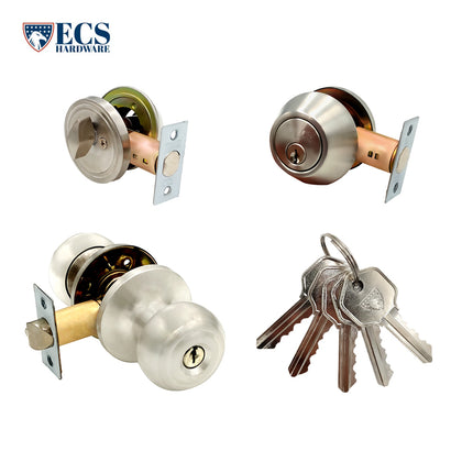 ECS HARDWARE - Durable Combo Lockset w/ Single Knob & Deadbolt - Entrance - Stainless Steel - Grade 3 (KW1)