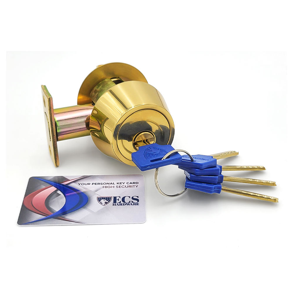 ECS HARDWARE - Durable Premium Key Controlled Deadbolt US3 Bright Bras Locksmith Keyless ECS HARDWARE - Durable Premium Key Controlled Deadbolt US3 Bright Bras Locksmith Keyless