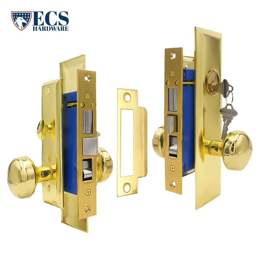 ECS HARDWARE - Durable Heavy Duty Mortise Knob Lock US3 Polished Brass