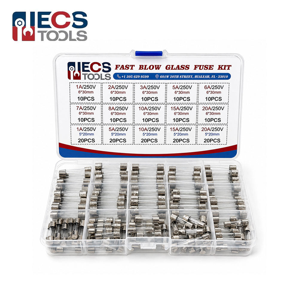 ECS TOOLS Fast-Blow Glass Fuses Assortment Kit 250 Volts 15 Values (200 pcs)
