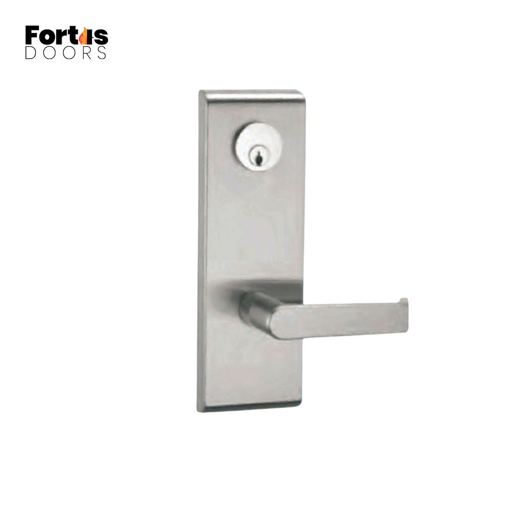 Fortis Doors - FDC841-TRIM - Full Escutcheon Exit Devices Trim with Storeroom Function - SC Keyway - US26D - Satin Chromium Plated (626)