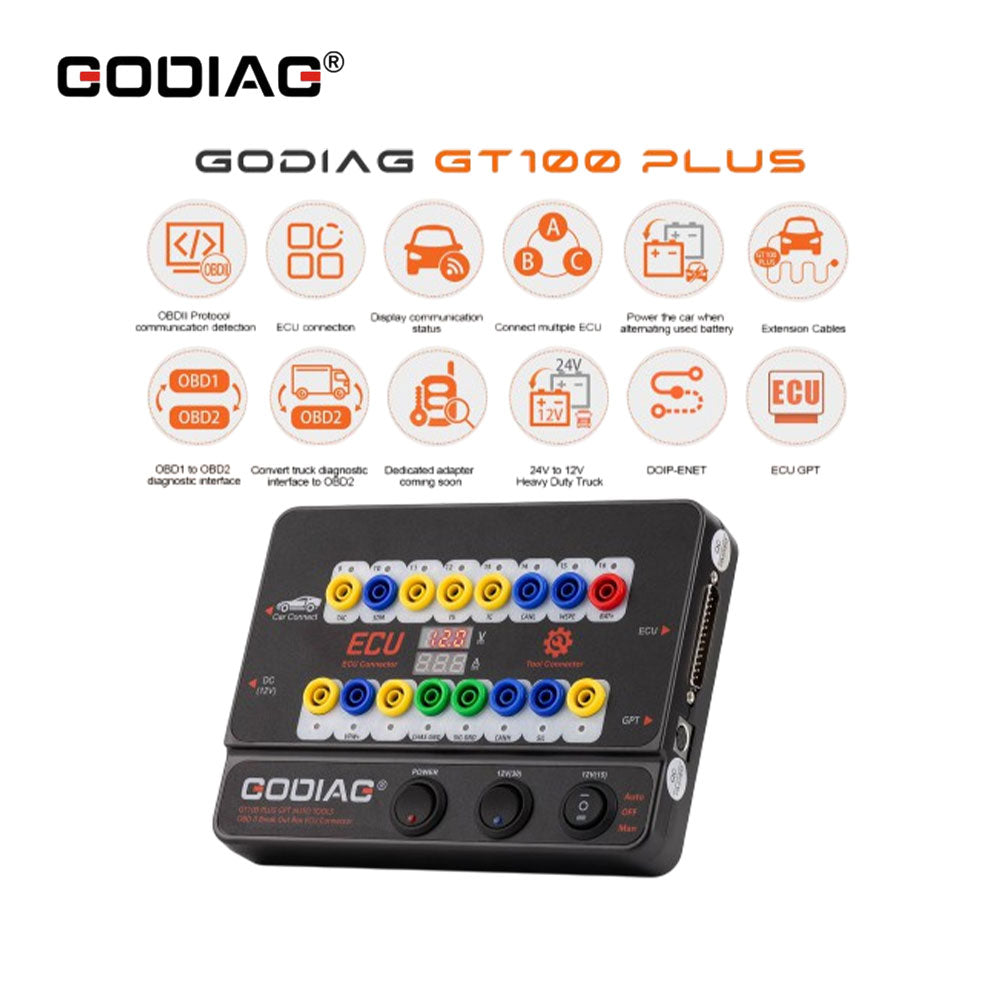 GODIAG GT100 PLUS GPT ENET DOIP OBDII Breakout Box ECU Connector with 24V to 12V Converter