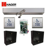 HAGER - 8318-KT1 - Single Door Pull-Arm Operator Kit with 2 Push Plate Switches, 2 Mounting Boxes and 1 Receiver - Non-Handed