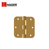 HAGER - RC1842 - Full Mortise Plain Bearing - Residential Hinge - 3.5 Inch by 3.5 Inch- Steel Base Material - 5 Knuckle - 5/8 Round Corners