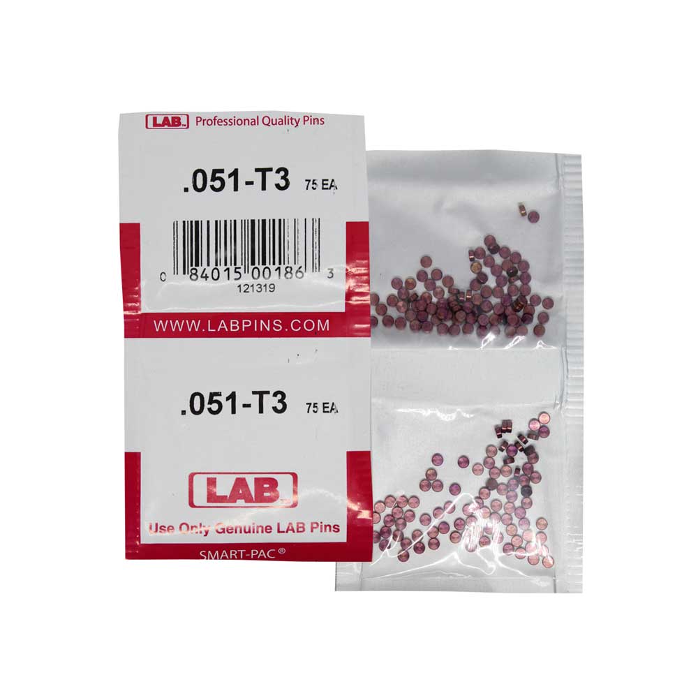 LAB - 051T - .051 Top Pin - .115 Diameter - Crown .003 Universal - Color-Coded - Brass Alloy - Smart Pack 150 Pins