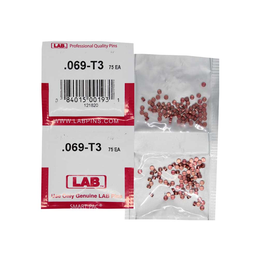 LAB - 069T - .069 Top Pin - .115 Diameter - Crown .003 Universal - Color-Coded - Brass Alloy - Smart Pack 150 Pins