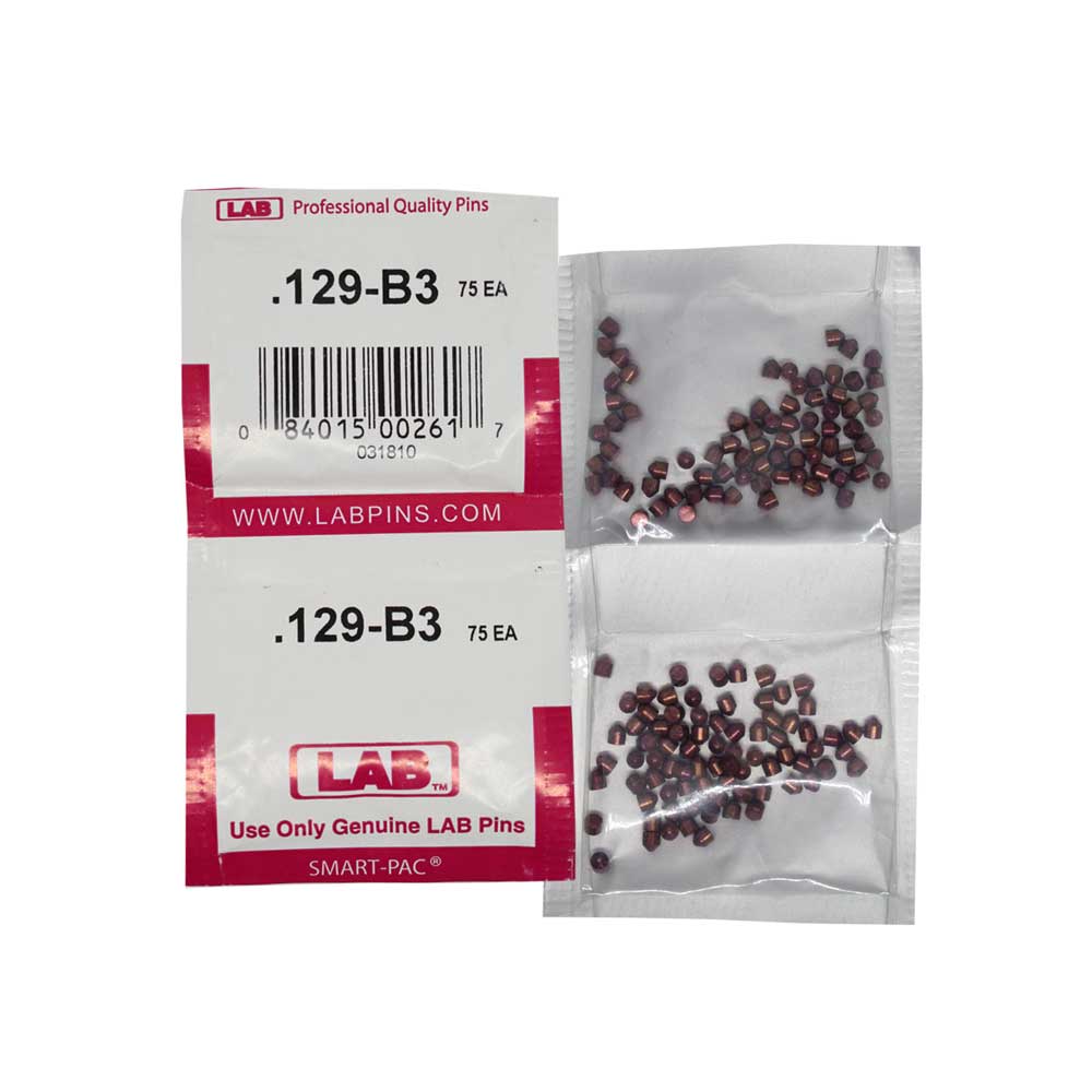LAB - 129B - .129 Bottom Pin - .115 Diameter - Crown .003 Universal - Color-Coded - Brass Alloy - Smart Pack 150 Pins