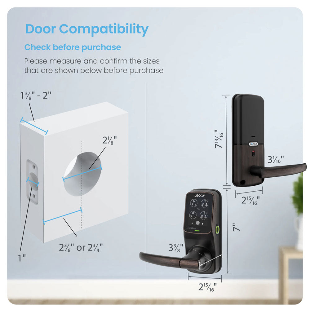 Lockly - PGD628FC - Secure Plus Latch with RFID Card Smart Lock - 3D Fingerprint Reader - Keypad - App Control