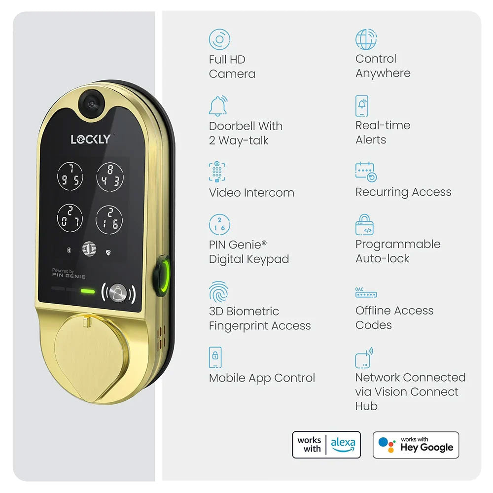Lockly - PGD798 - Vision Doorbell Video Camera Smart Lock - Fingerprint Biometric Keypad - Remote App Control - Vision Deadbolt Edition