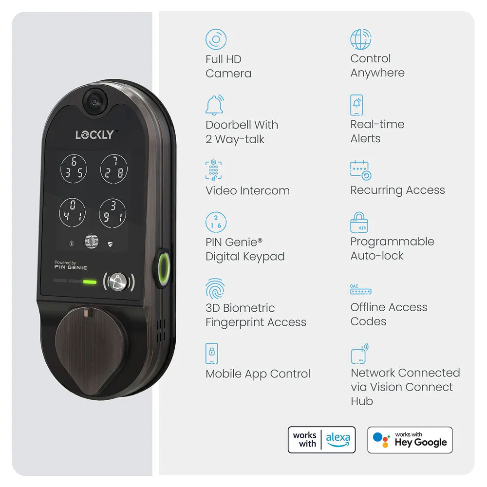 Lockly - PGD798 - Vision Doorbell Video Camera Smart Lock - Fingerprint Biometric Keypad - Remote App Control - Vision Deadbolt Edition