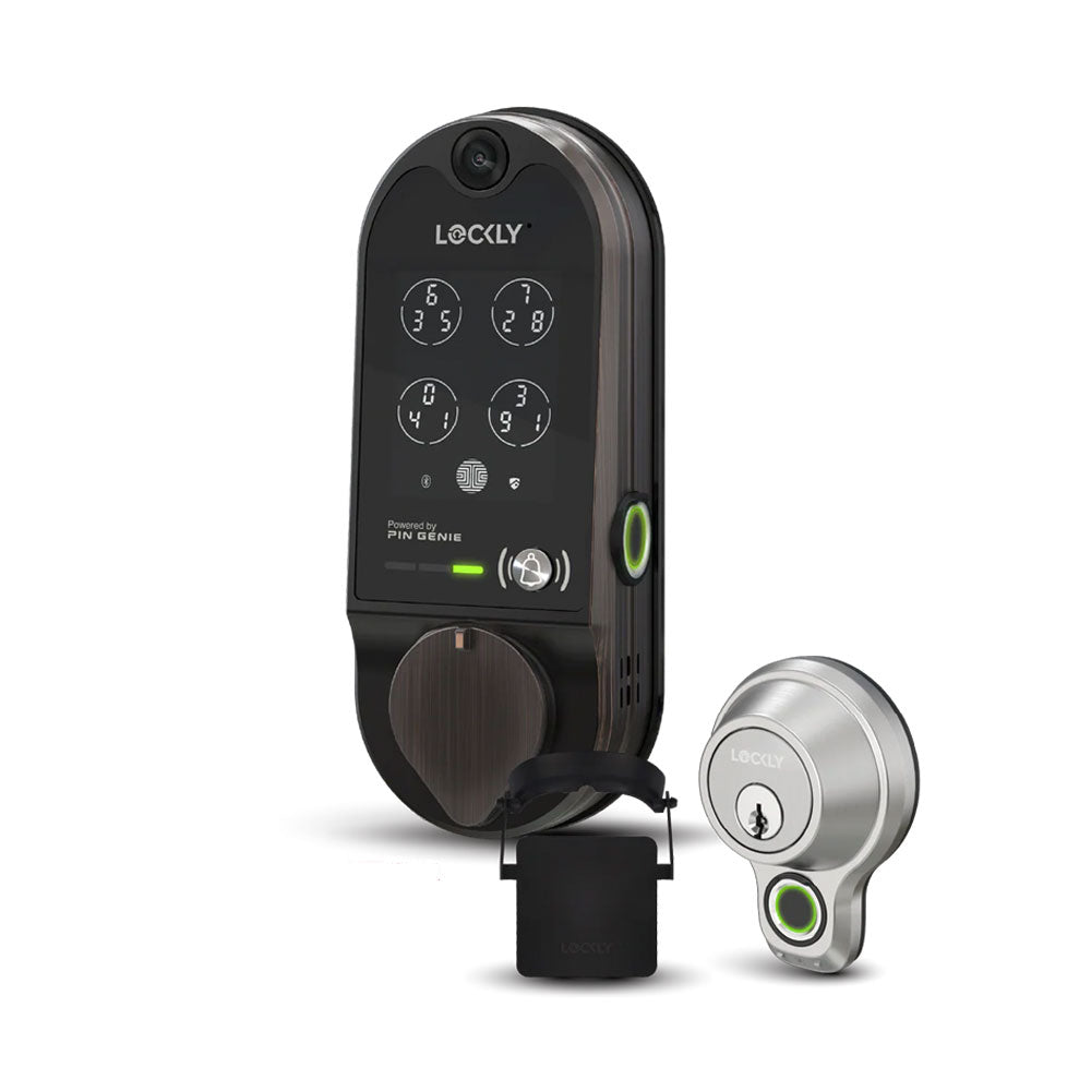 Lockly Vision Video Smart Lock (Venetian Bronze) with Access Touch Pro Fingerprint Deadbolt and Touchscreen Cover (Matte Black)