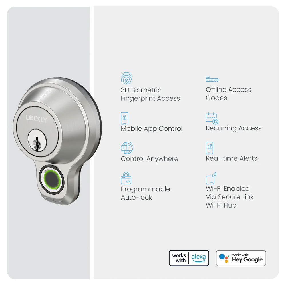Lockly - PGD7YW - Access Touch Pro Fingerprint Deadbolt - Satin Nickel