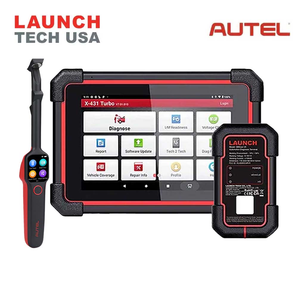 Launch - X-431 TURBO III Diagnostic Tool with Autel MaxiTPMS TBE200 Laser Tread Depth and Brake Disc Examiner