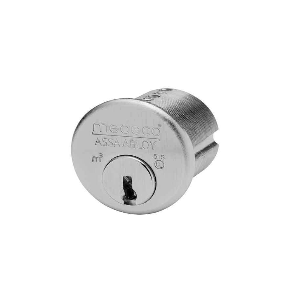Medeco - 105200T-26-DLT-Z02  - Mortise Cylinder M3 with 6-Pin DL Keyway and 1-1/2 - CT-Z02 Adams Rite Cam - 26 (Satin Chrome)