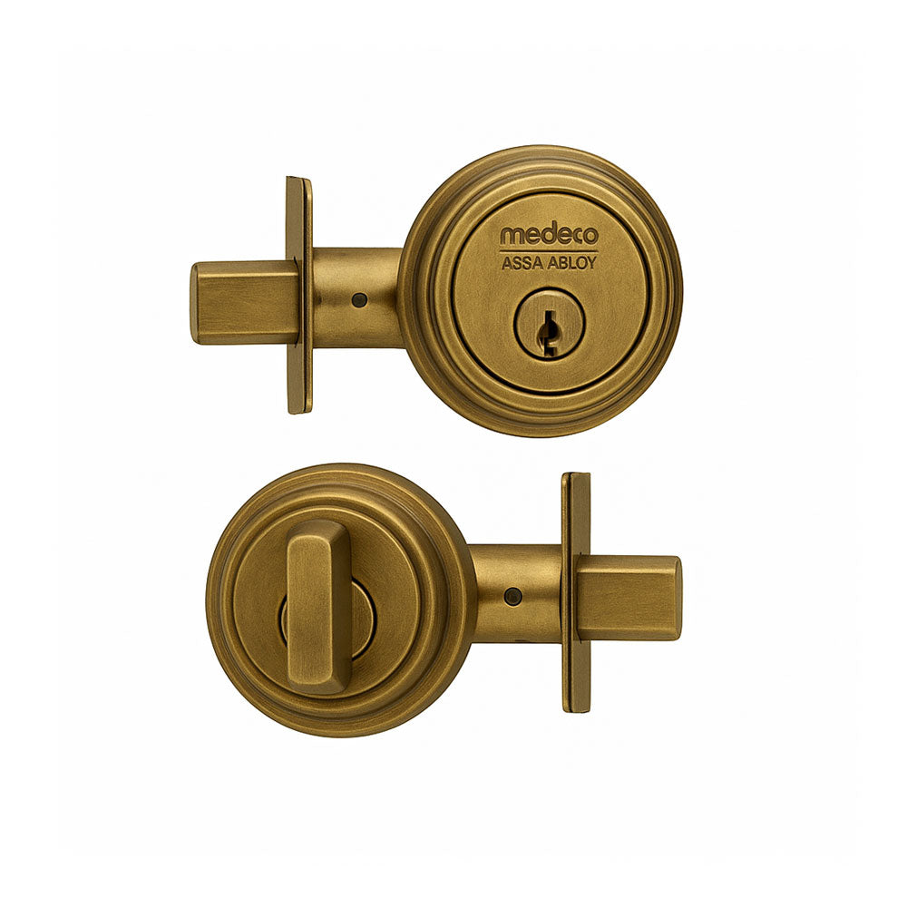 Medeco - 11R603T-09-DLT - Maxum Residential Deadbolt with 6 Pin DL Keyway - Single Cylinder - Pinned - 2-3/8" Backset - M3 Biaxial - 09 (Antique Brass)