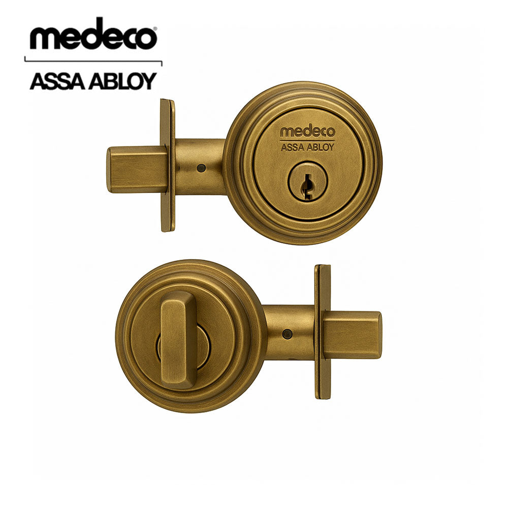 Medeco - 11R603T-09-DLT - Maxum Residential Deadbolt with 6 Pin DL Keyway - Single Cylinder - Pinned - 2-3/8" Backset - M3 Biaxial - 09 (Antique Brass)