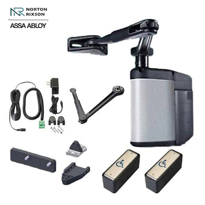 Norton - 5845-NPB - ADAEZ PRO COMPLETE Door Operator Kit Push or Pull Side with Parallel or Regular Arm Door Operator and 2 Narrow Style Push Buttons - Grade 1 - 689 (Aluminum Painted)