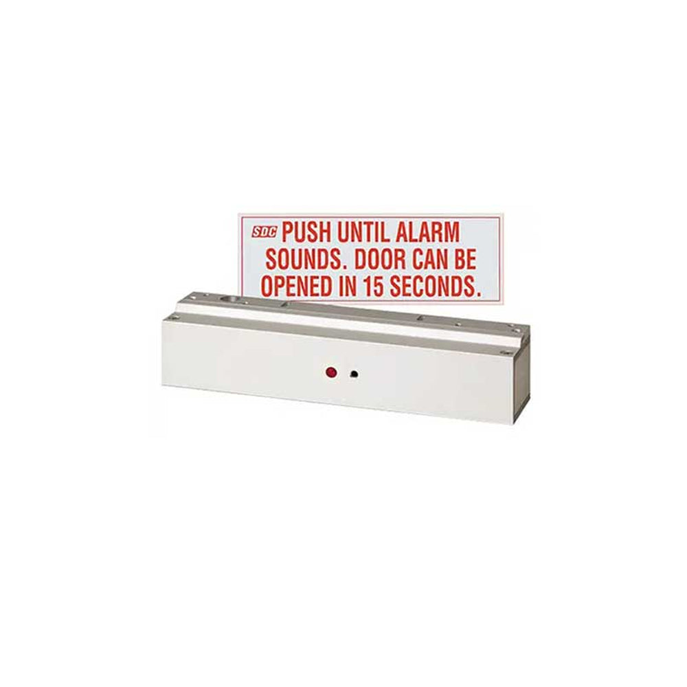 SDC - 1581SNDV - Exit Check Mini Delayed Egress EMLock - 650 Lbs Holding Force - 12/24 VDC - Satin Aluminum Clear Anodized