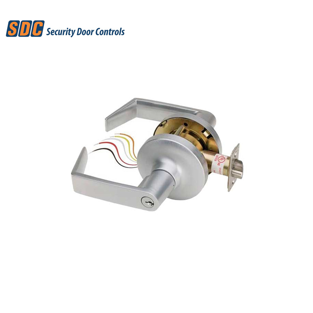 SDC - Z7250EQR - Electrified Cylindrical Lockset with Eclipse Lever Trim Fail Safe and Latchbolt Monitor Request to Exit - 6 Pin Keyed Different - 2-3/4 Backset Latchbolt - 12/24 Volt DC