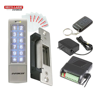 SECO-LARM - Electric Door Strike with Digital Access Keypads, Proximity Cards, 2-Channel RF Receiver, 3-Channel RF Transmitter and 12VDC Plug-in Transformer