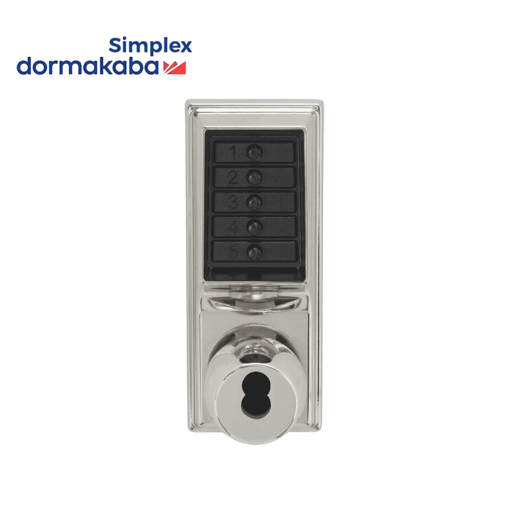 Simplex - 1022 - Mechanical Pushbutton Cylindrical Knob Lock with Combination Entry Function and Key Override - 2-3/8" Backset
