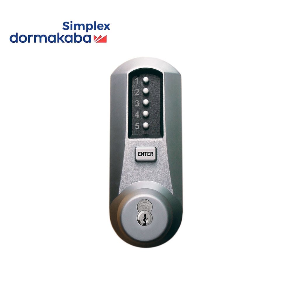 Simplex - 5021 - Mechanical Pushbutton Cylindrical Lever Lock with Combination Entry Function and Key Override - Floating Faceplate - Winston Lever - 2-3/4" Backset