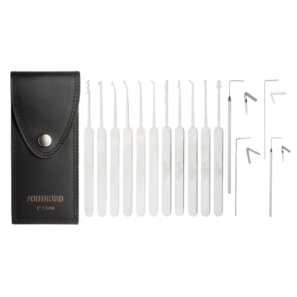 SouthOrd - C1500 - Slim Line Lock Pick Set with 5 Picks and Metal Handles - 15 Pieces