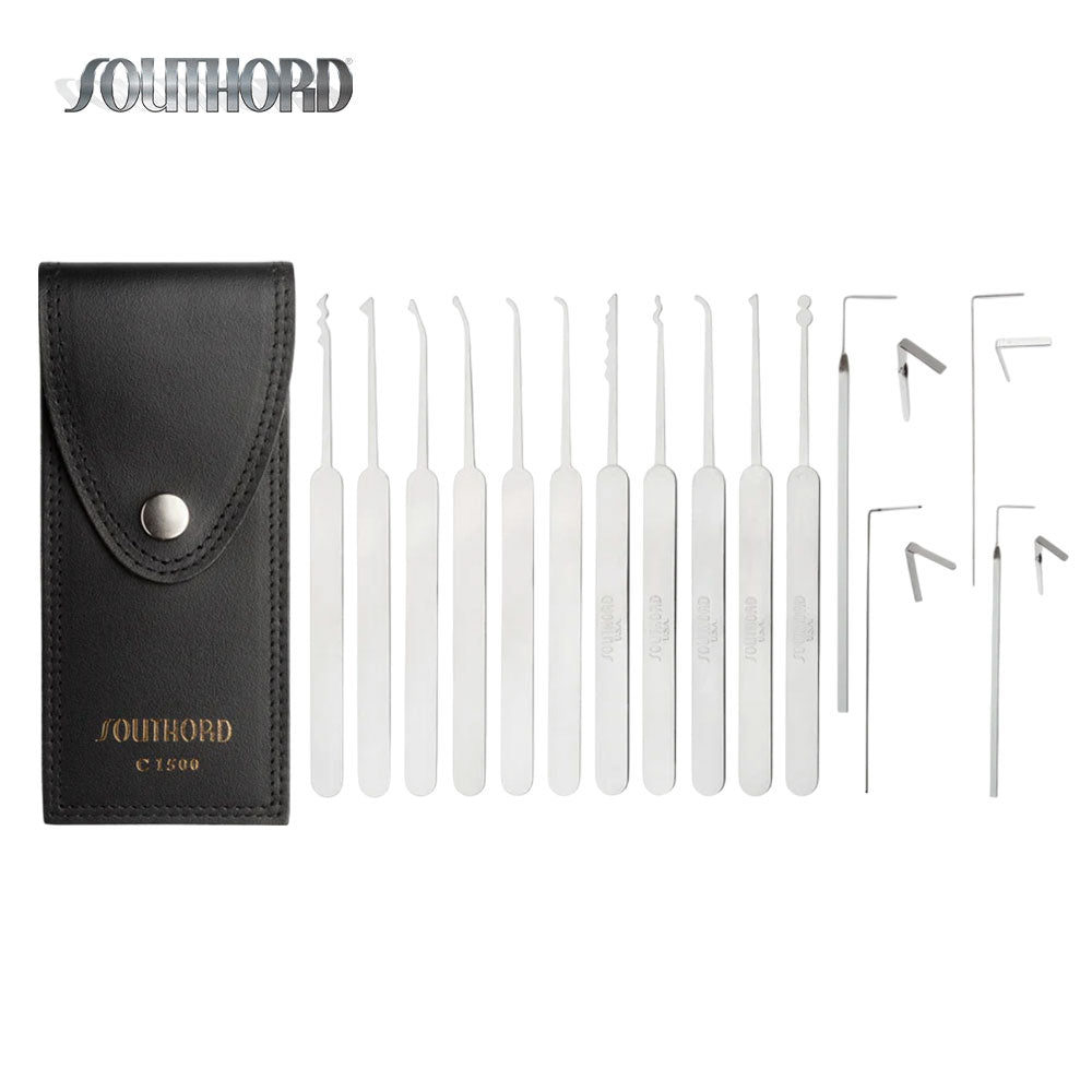 SouthOrd - C1500 - Slim Line Lock Pick Set with 5 Picks and Metal Handles - 15 Pieces
