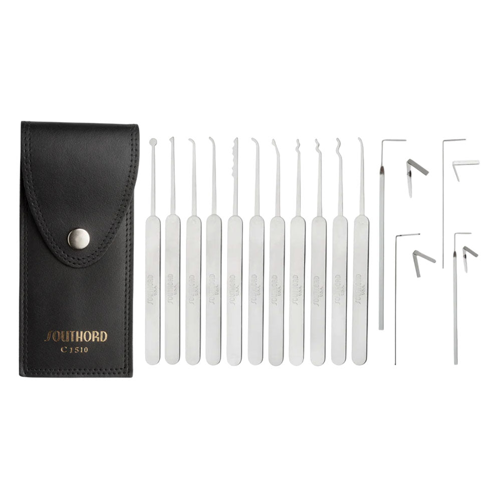 SouthOrd - C1510 - Slim Line Lock Pick Set with all Picks and Metal Handles - 15 Pieces