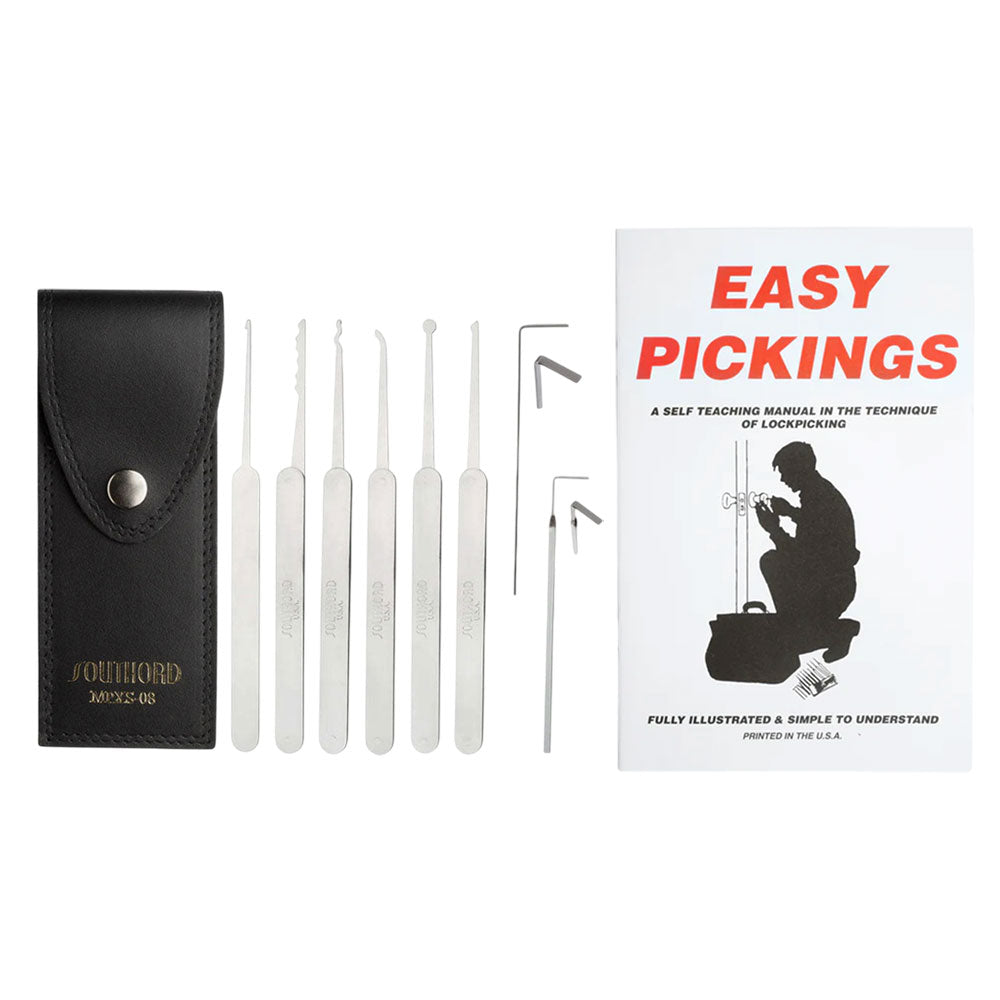 SouthOrd - MPXS-08B - Deluxe Lock Pick Set with Easy Pickings Book - 8 Pieces