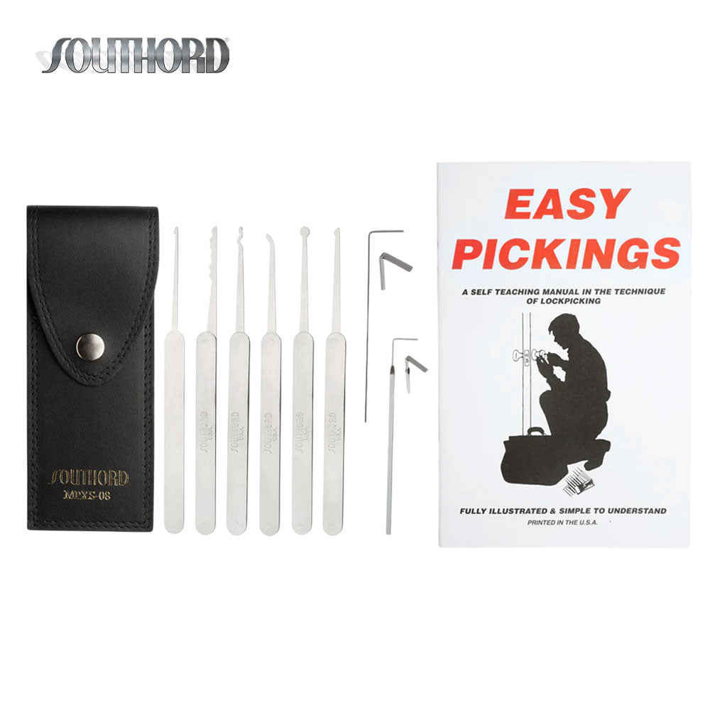 SouthOrd - MPXS-08B - Deluxe Lock Pick Set with Easy Pickings Book - 8 Pieces
