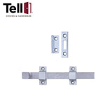 TELL DT100017 Door Surface Bolt - Solid Brass Material - 8" - Satin Chrome (US26D)