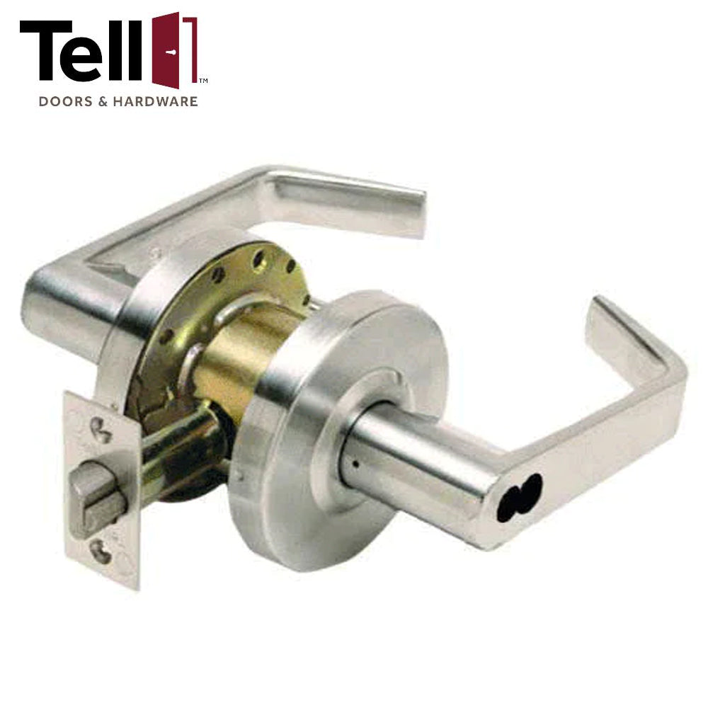 TELL LC1281 Cortland Lever (CTL) Heavy Duty Cylindrical Leverset - Satin Chrome (US26D) - 2-3/4 Inch Backset - Grade 2 - LFIC Core - Optional Function