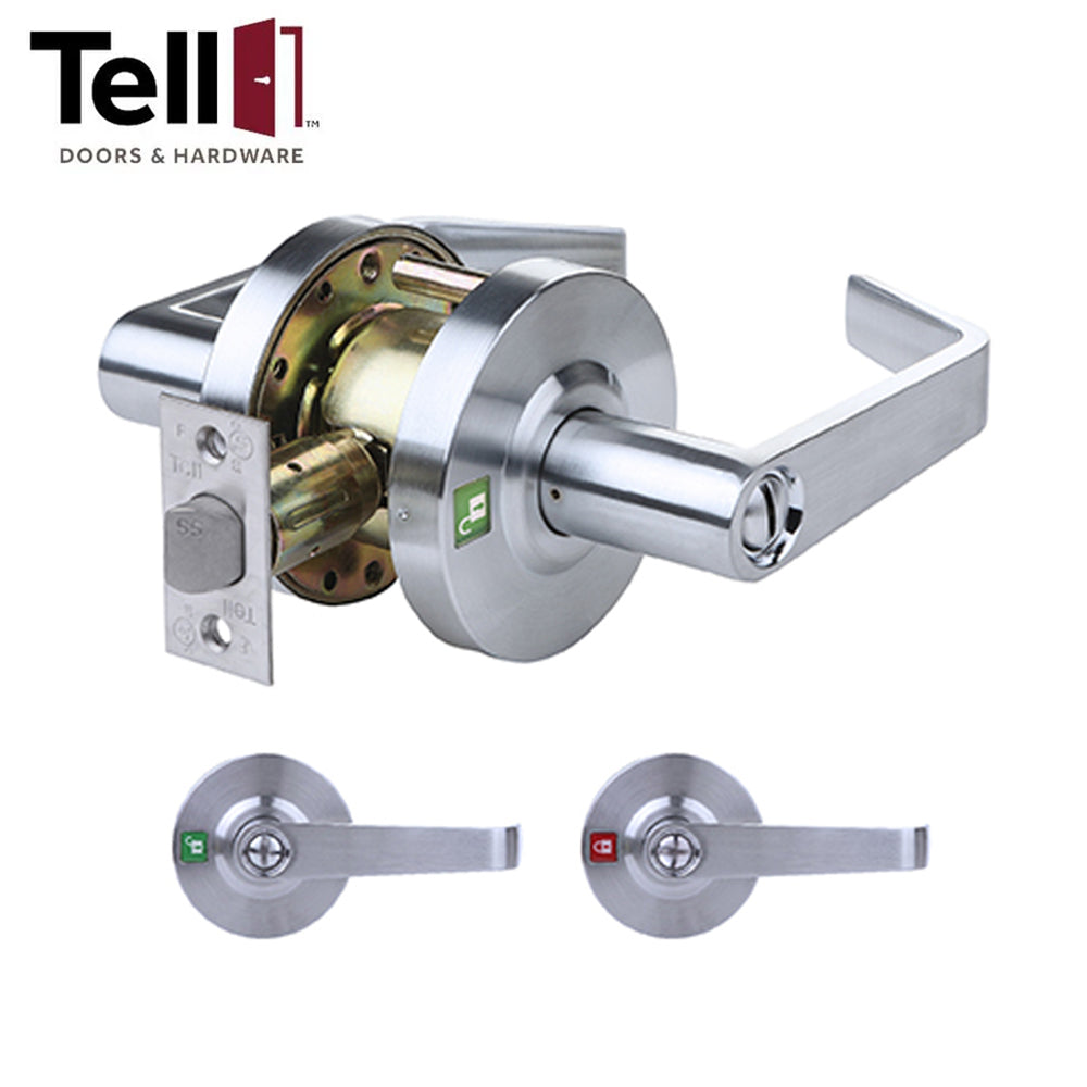 TELL LC2670 Heavy Duty Cylindrical Indicator Lever - Cortland Trim - 2-3/4" Backset - Grade 2 - Satin Chrome (US26D)