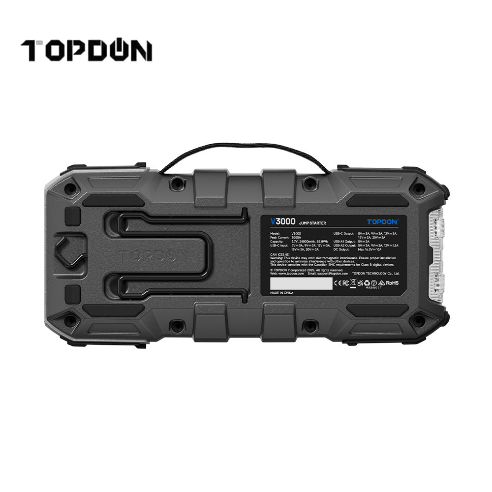 TOPDON V3000 3000A Peak Battery Jump Starter and Power Bank with Flashlight