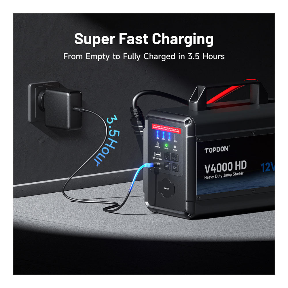 TOPDON V4000 HD 4000 Peak Amp Heavy Duty Jump Starter - 12V/24V