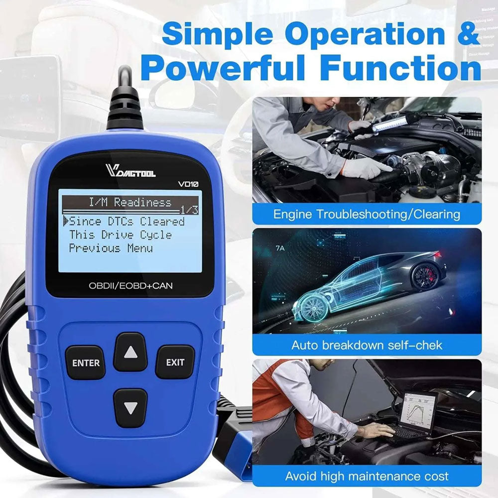 VDIAGTOOL VD10 OBD2 Scanner for Check Engine Light, Live Data, I/M Readiness, Plug & Play Code Reader