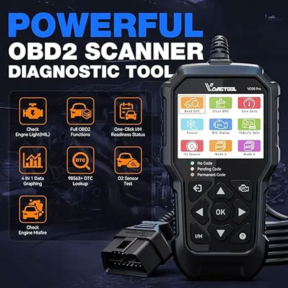 VDIAGTOOL VD30 Pro OBD2 Diagnostic Scanner for Cars and Trucks - Check Engine Code Reader with Live Data, Reset & I/M Readiness