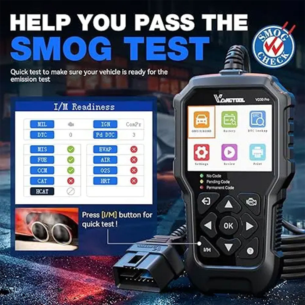 VDIAGTOOL VD30 Pro OBD2 Diagnostic Scanner for Cars and Trucks - Check Engine Code Reader with Live Data, Reset & I/M Readiness