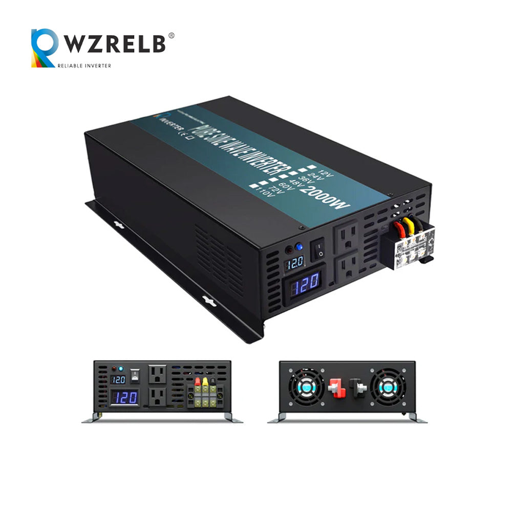 RBP - 2000W Power Inverter 12VDC, 24VDC and 48VDC to 120VAC Pure Sine Wave High Frequency Off Grid Solar Inverter