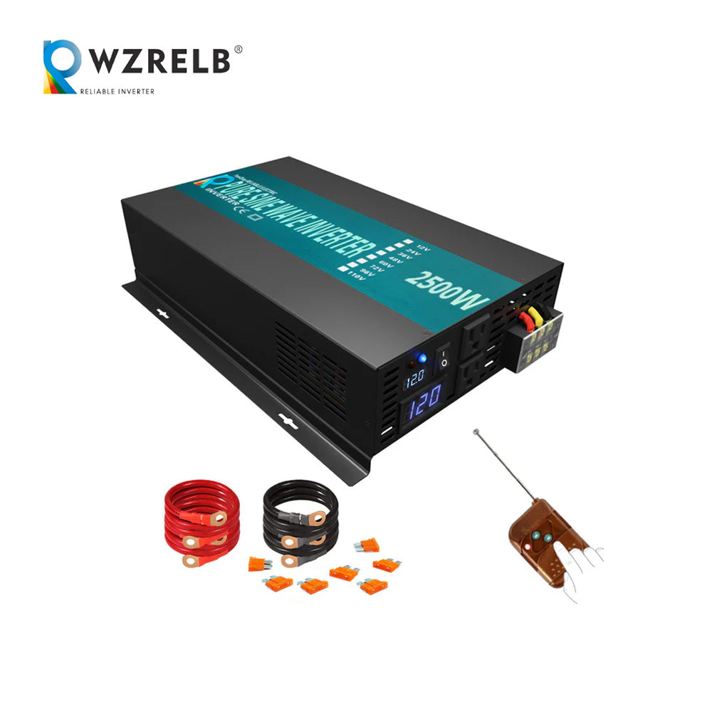 RBP - 2500W Power Inverter 12VDC, 24VDC and 48VDC to 120VAC Pure Sine Wave High Frequency Off Grid Solar Inverter