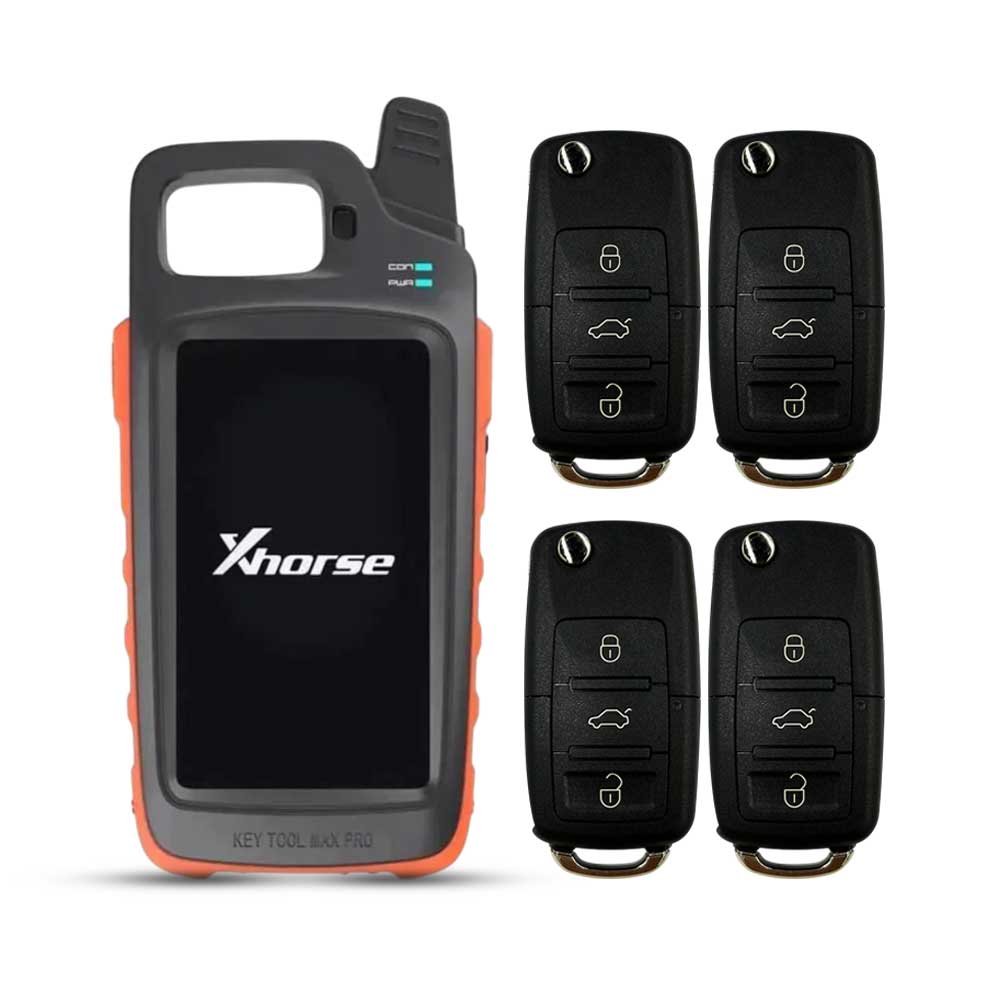 Xhorse VVDI Key Tool MAX PRO Remote Generator Bundle with 4pcs Volkswagen 2nd Gen B5 Style 3 Buttons Universal Wired Remote