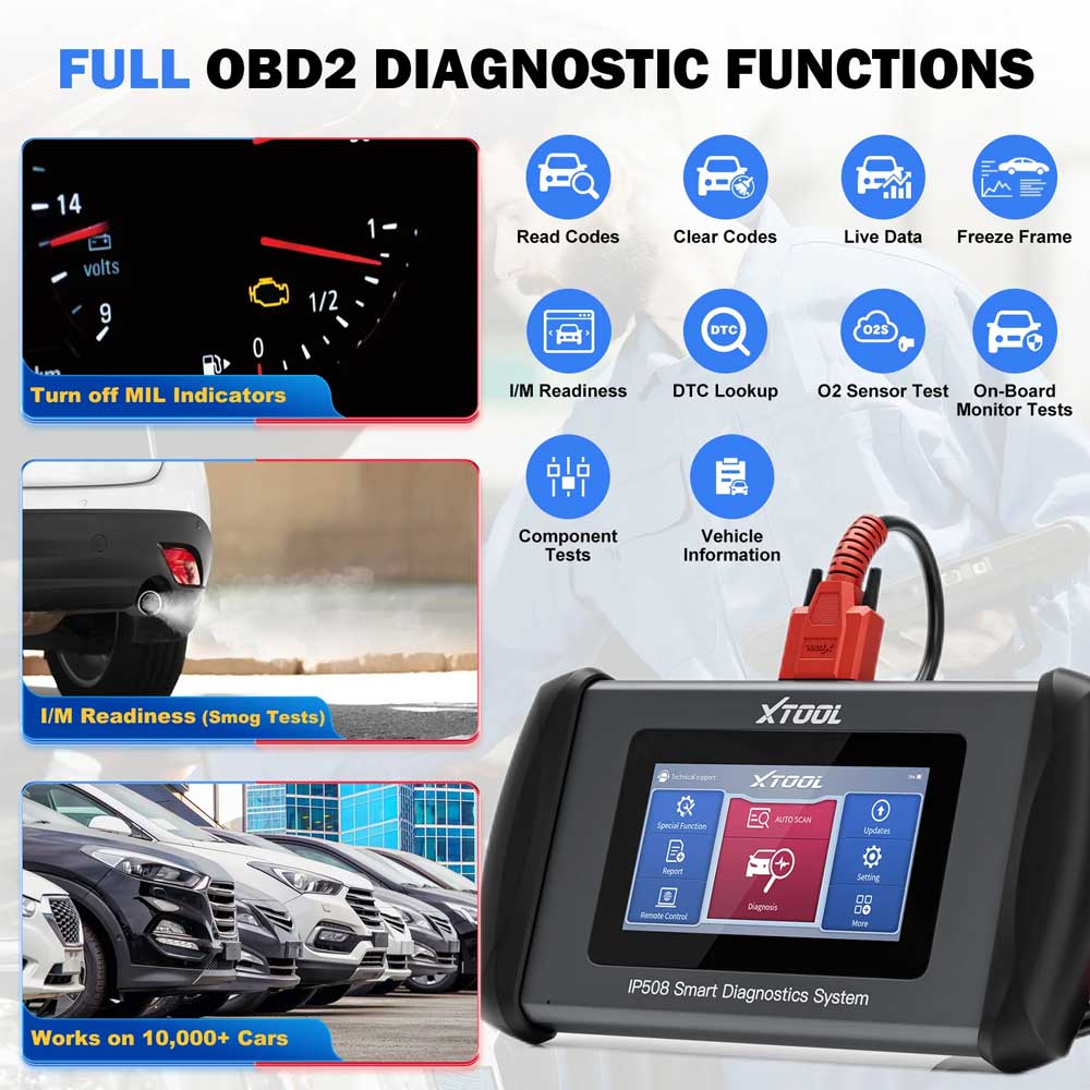 XTOOL - InPlus IP508 - OBD2 Diagnostic Tools Scanner with ABS, SRS, Transmission, Engine, Code Reader - 6 Reset Services - 5 Special Function
