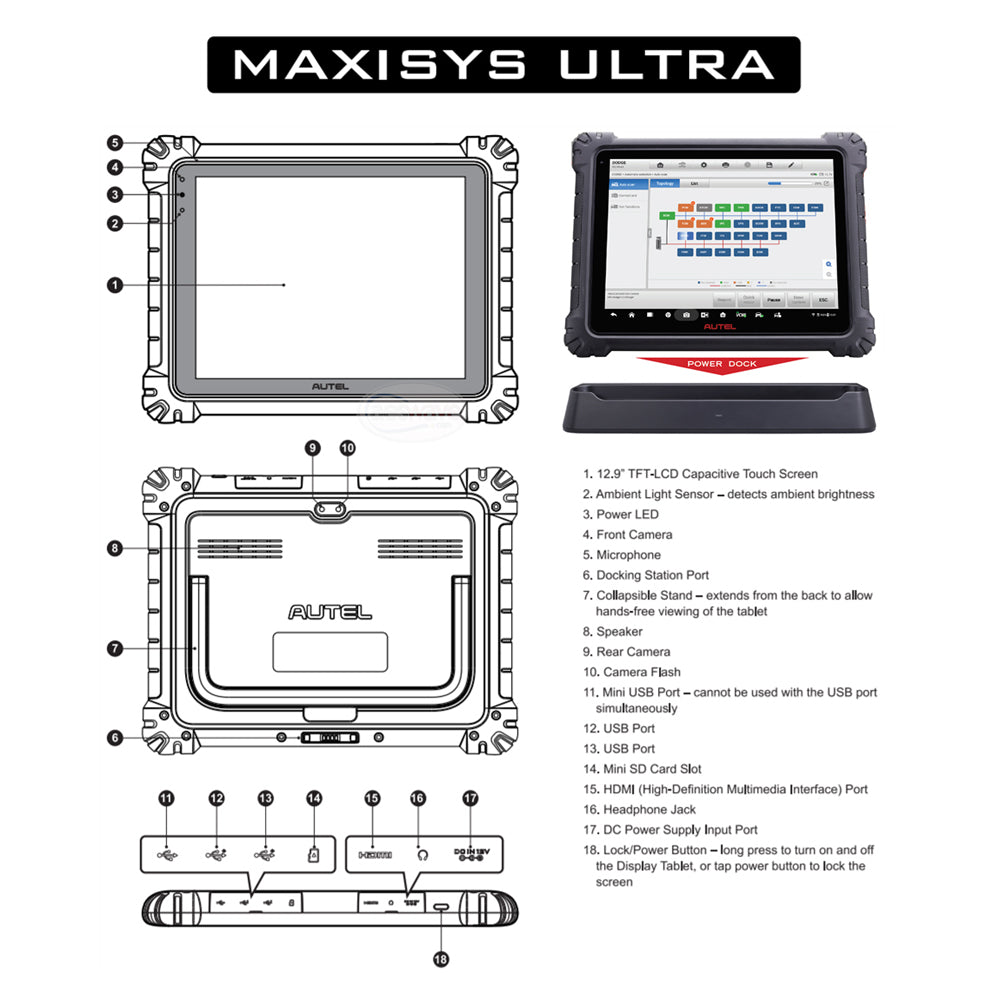 Autel - MaxiSys Ultra Automotive Diagnostic Tablet With Advanced MaxiFlash VCMI